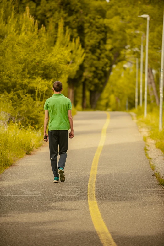 a man walking down a road with a skateboard, wide greenways, lynn skordal, 5k, digital image