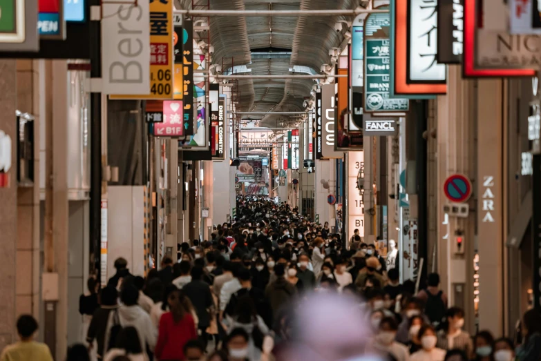 a crowded street filled with lots of people, a photo, pexels contest winner, ukiyo-e, in a mall, thumbnail, covid-19 as a human, retaildesignblog