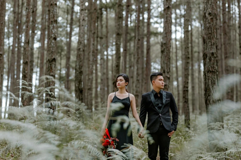 a man and a woman walking through a forest, a portrait, unsplash, visual art, ao dai, avatar image, medium format, youtube thumbnail