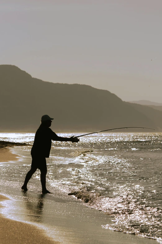 a man standing on top of a beach next to the ocean, fishing, flowing lines, south african coast, guide