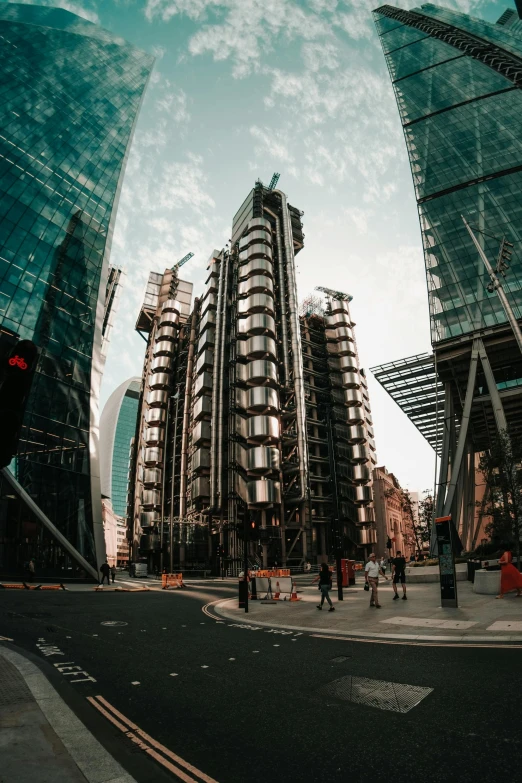 a city street filled with lots of tall buildings, pexels contest winner, modernism, in style of zaha hadid, london architecture, futuristic estructures in ruins, tall obsidian architecture