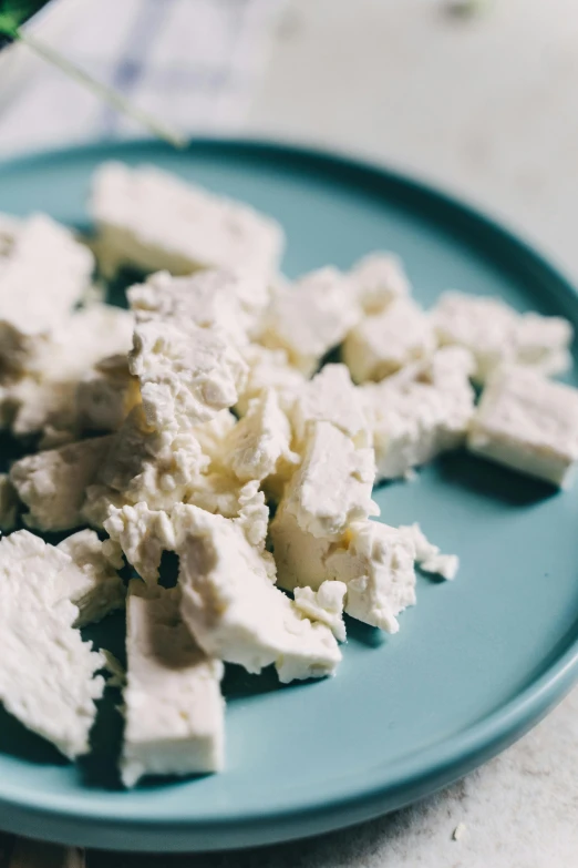 a close up of a plate of food on a table, by Jessie Algie, unsplash, modernism, plenty mozzarella, milk cubes, greek, lumpy skin