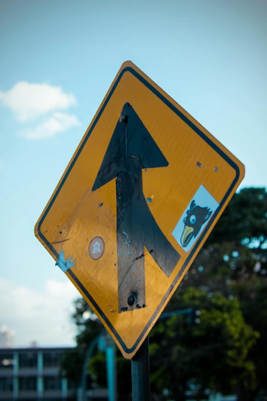 a close up of a street sign on a pole, an album cover, unsplash, deconstructivism, puerto rico, arrow shaped, warning, crashed