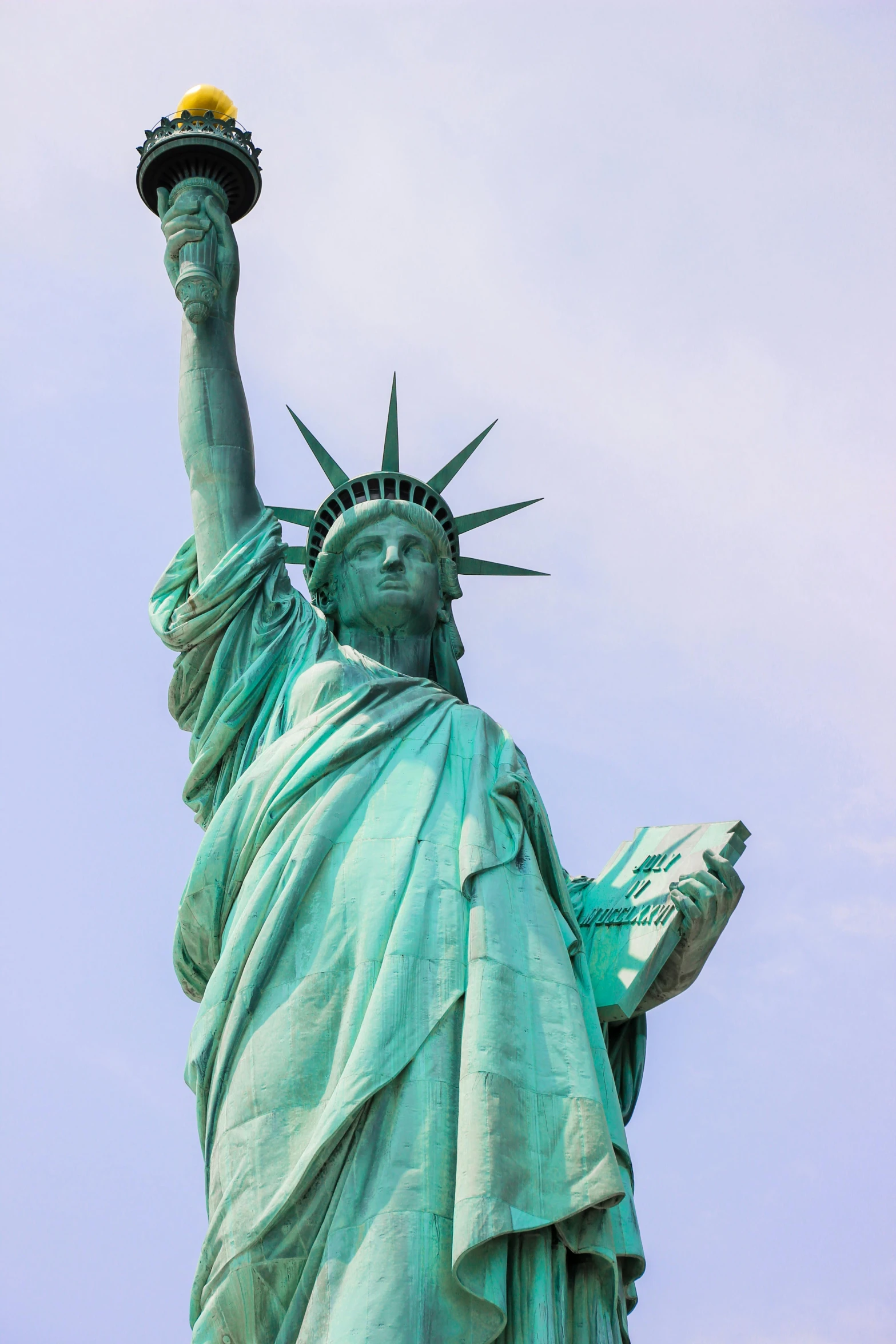 the statue of liberty in new york city, pexels contest winner, art nouveau, 3/4 front view, upright, modern, mid closeup