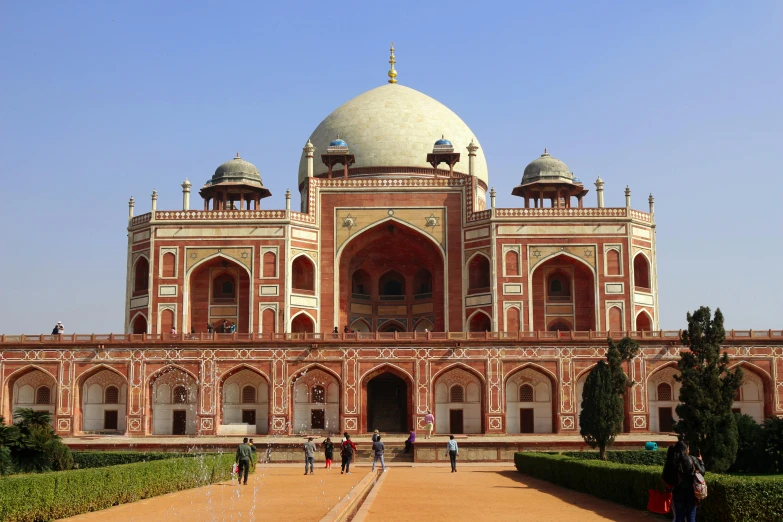 a large building with a dome on top of it, a mosaic, indiecraft aesthetic, pink arches, thumbnail, india