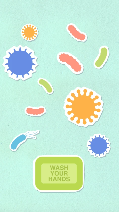 a bunch of stickers that say wash your hands, by Olivia Peguero, trending on pexels, conceptual art, living spore microorganisms, iphone screenshot, clipart icon, rna bioweapon