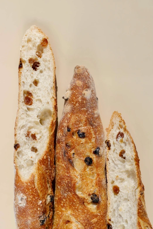 a bunch of bread sticks sitting on top of a table, inspired by Richmond Barthé, renaissance, garnet, cross section, up close image, trio