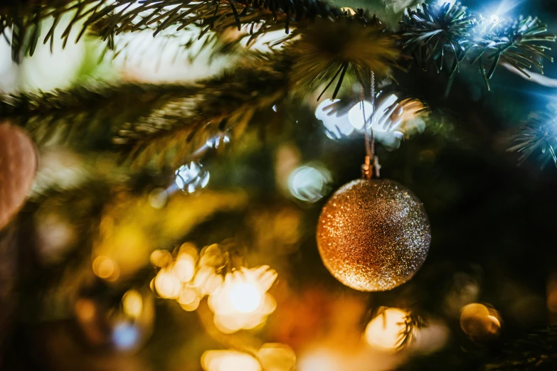 a close up of a christmas ornament on a tree, by Julia Pishtar, pexels, golden dappled lighting, thumbnail, shot on sony a 7, cosy