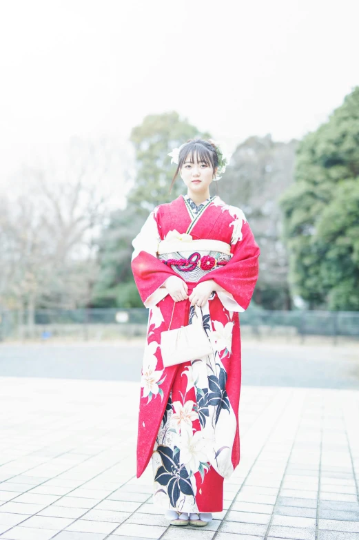 a woman in a red and white kimono, unsplash, shin hanga, square, 2 0 yo, small, february)