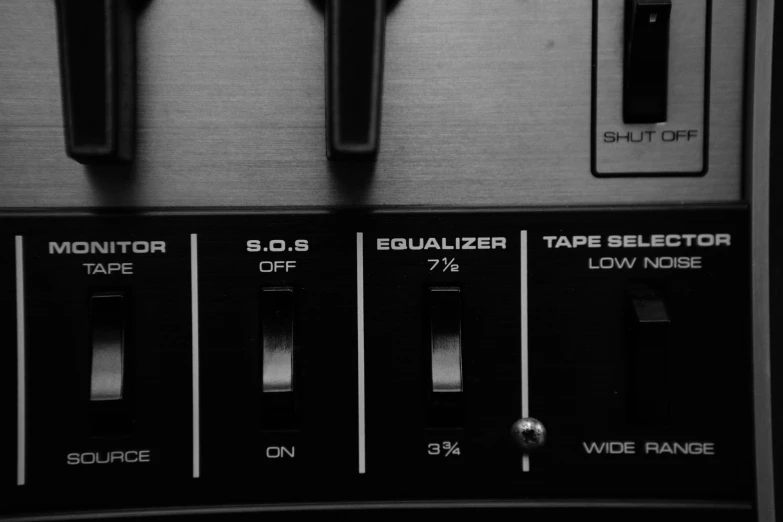 a close up of a control panel in a room, an album cover, by Kristian Zahrtmann, unsplash, unknown pleasures, guitar solo, noise effects filter, tape