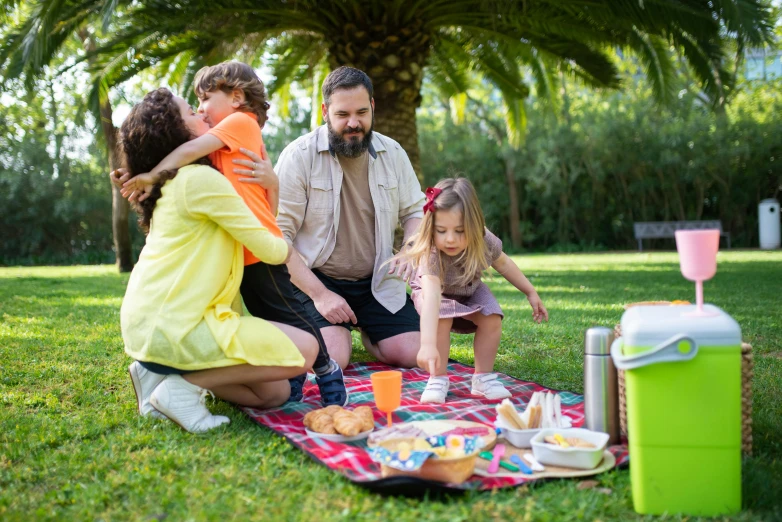 a family having a picnic in the park, a portrait, by Nicolette Macnamara, shutterstock, figuration libre, netflix, game ready, profile picture 1024px, spanish