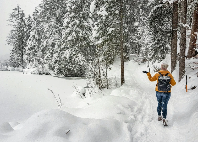 a man riding skis down a snow covered slope, by Jaakko Mattila, pexels contest winner, she is walking on a river, enjoying a stroll in the forest, carrying a rifle, british columbia