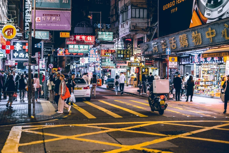 a busy city street filled with lots of people, by Niko Henrichon, pexels contest winner, graffiti, traditional chinese, night time footage, clean streets, 2 0 2 2 photo