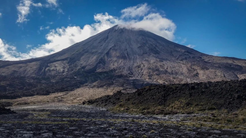 a mountain with a cloud in the sky, pexels contest winner, hurufiyya, mount doom, avatar image, panoramic, rocky ground with a dirt path