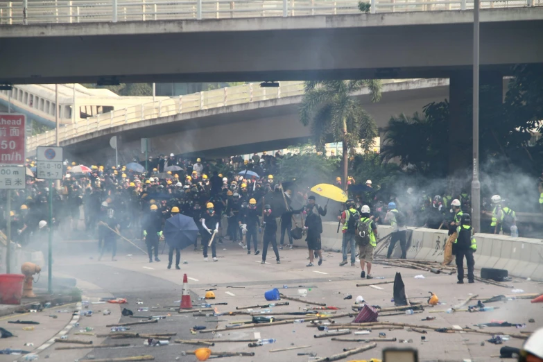 a group of people standing on top of a street, tear gas and smoke, hong kong, avatar image, thumbnail