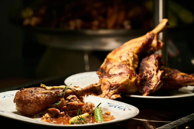 a close up of two plates of food on a table, by Julia Pishtar, chicken, mansik yang, medium angle, very crispy