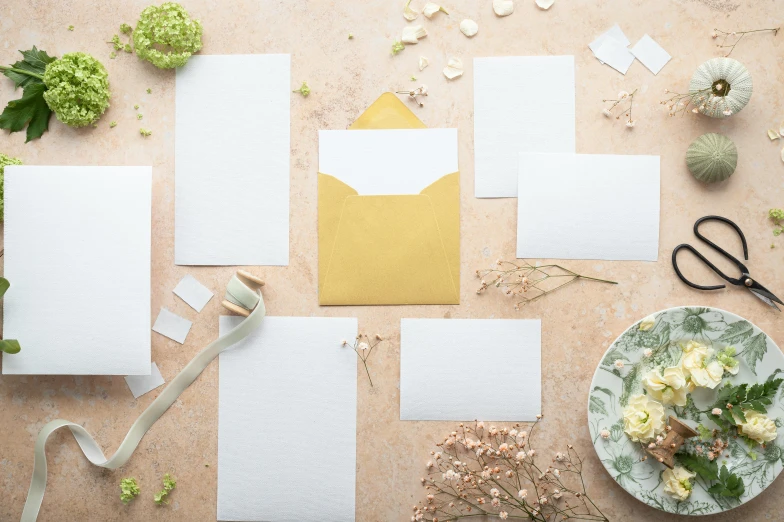 a bunch of papers sitting on top of a table, a still life, white and gold, cards, product introduction photo, thumbnail