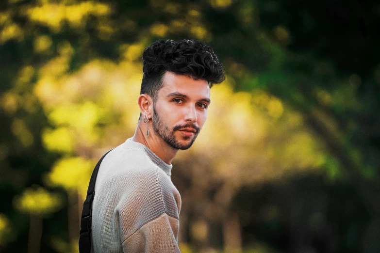 a close up of a person with a backpack, an album cover, pexels contest winner, realism, a handsome man，black short hair, camilo gc, nice afternoon lighting, avatar image