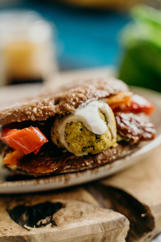 a close up of a plate of food on a table, by Julia Pishtar, panoramic shot, kebab, soft natural light, profile image