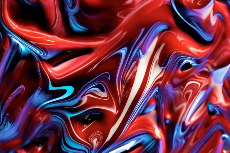 a close up of a red and blue abstract painting, a digital painting, trending on pexels, generative art, rippling liquid, fourth of july, ilustration, glossy plastic