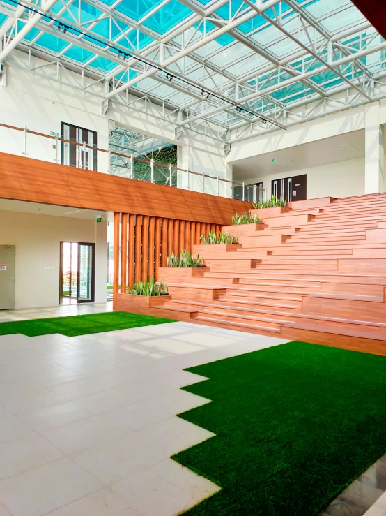 a living room filled with lots of green grass, bengal school of art, outdoor staircase, jakarta, design only, square