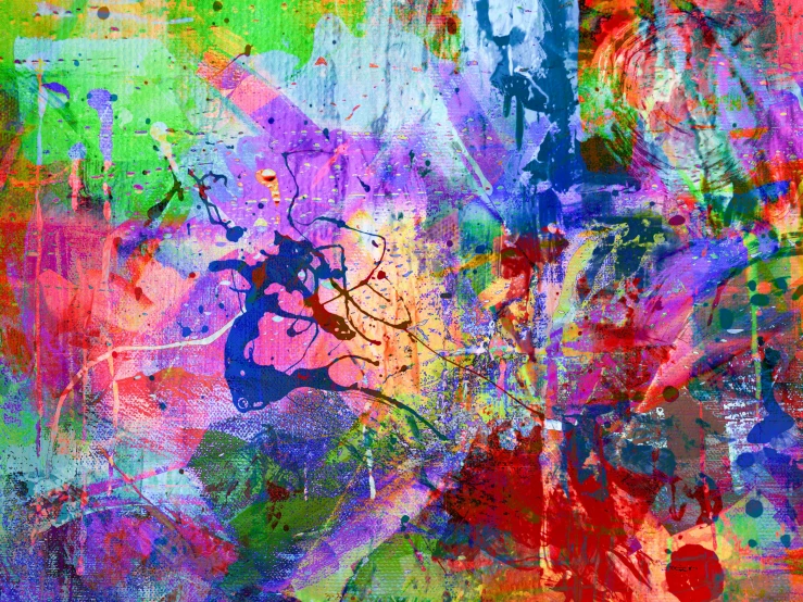 a colorful painting with lots of paint on it, an abstract painting, flickr, digital collage, highly saturated colors, grungy; colorful, splashes of neon