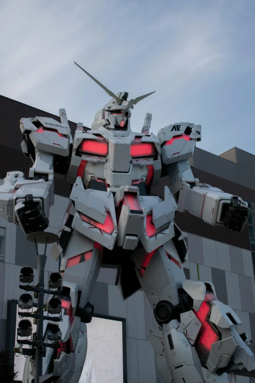 a giant robot statue in front of a building, railgun, $100000000, unicorn, trending on pxiv