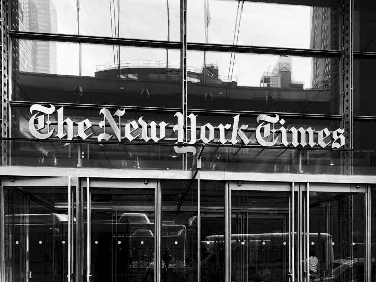 a black and white photo of the new york times building, storefront, promo image, cartoon image, gettyimages