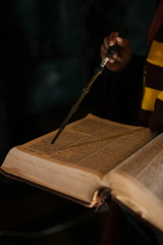 a close up of a person holding an open book, inspired by Hermione Hammond, hurufiyya, scepter, brown, educational, shot with sony alpha