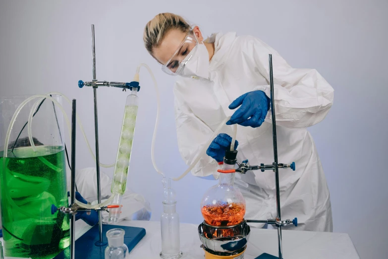 a woman in a white lab coat and blue gloves, pexels contest winner, bong, various refining methods, avatar image, technical