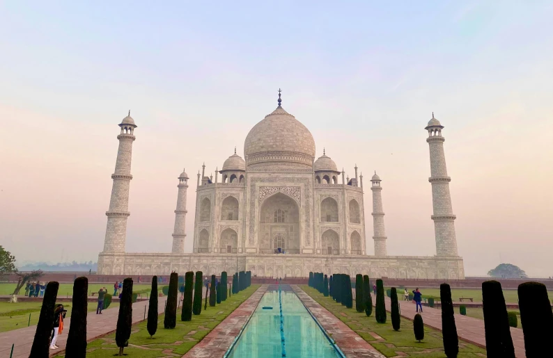 a view of the taj mahal in india, a marble sculpture, inspired by Steve McCurry, renaissance, instagram post, multicoloured, grayish, early evening