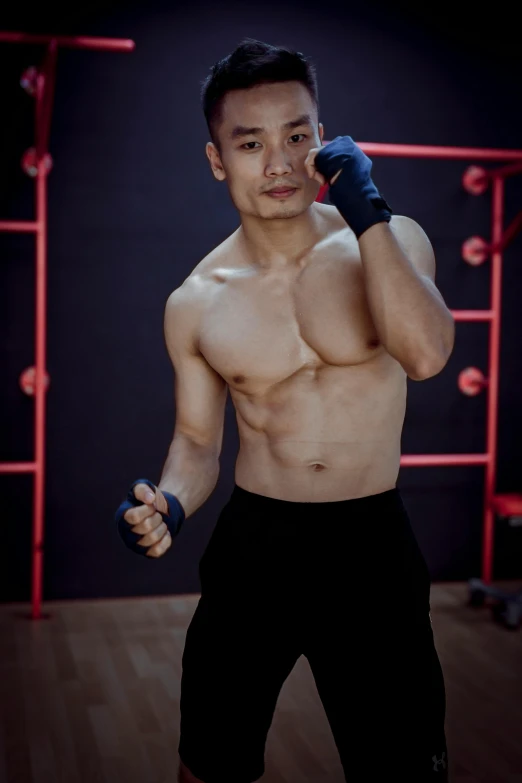 a man posing for a picture in a boxing ring, inspired by Li Shixing, profile image, frontal pose, qifeng lin, mma