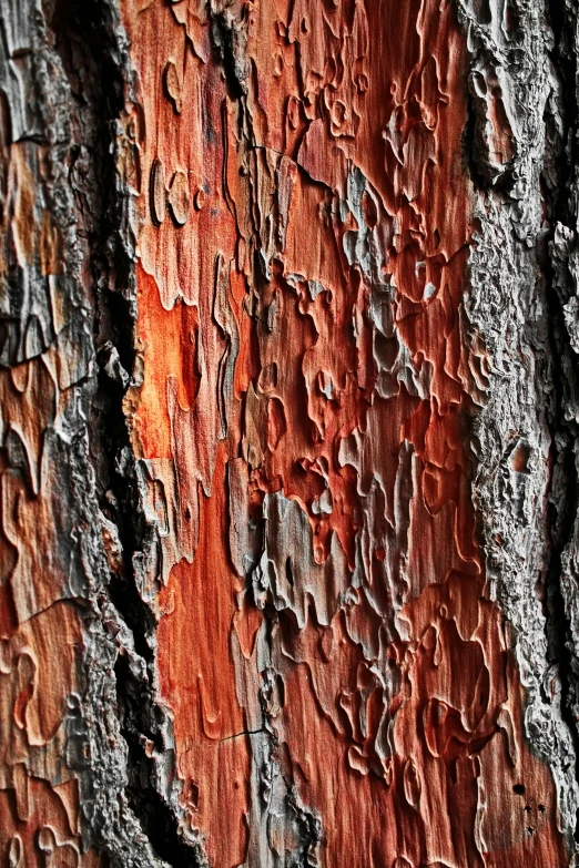 a close up of the bark of a tree, by Rudolf Schlichter, trending on pexels, red and orange colored, black fir, panels, ((trees))