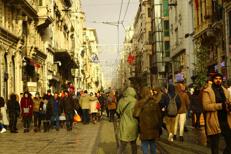 a crowd of people walking down a street next to tall buildings, renaissance, fallout style istanbul, people shopping, profile image, fan favorite