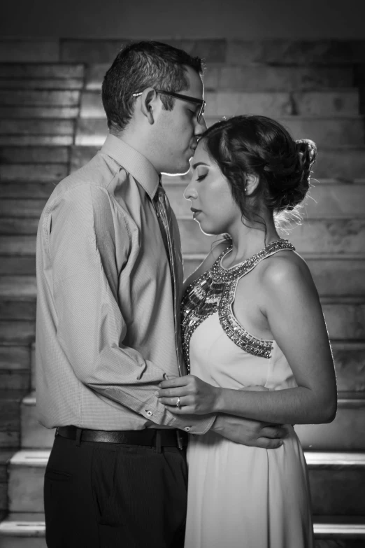 a black and white photo of a bride and groom, a black and white photo, inspired by George Hurrell, flickr, phil noto and rebecca guay, pr shoot, indoor picture, ese