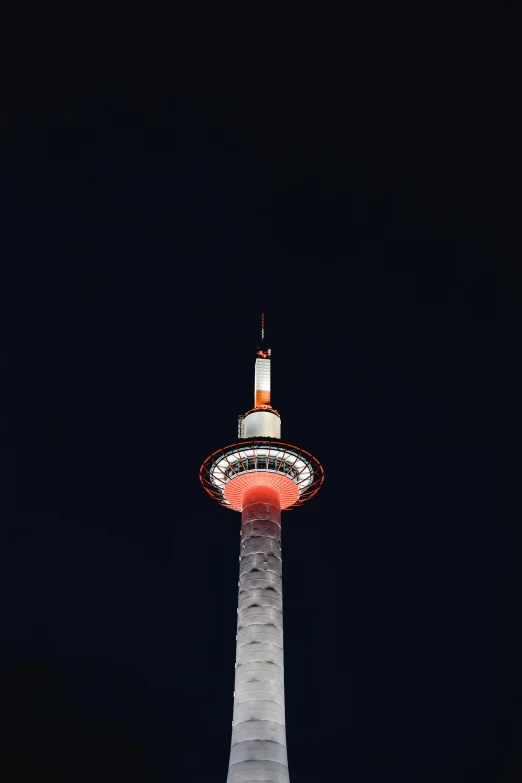 a very tall tower lit up at night, by Torii Kiyomoto, unsplash contest winner, medium format. soft light, telephoto, 2025, space photography