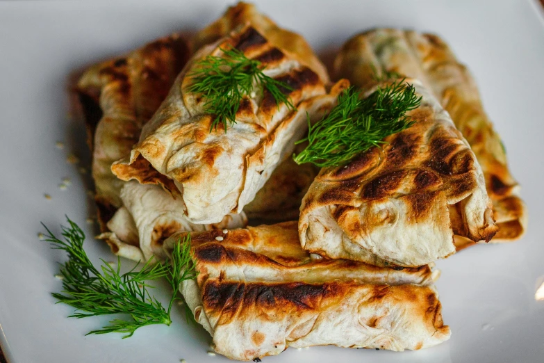 a close up of a plate of food on a table, scrolls, sofya emelenko, thumbnail, grill