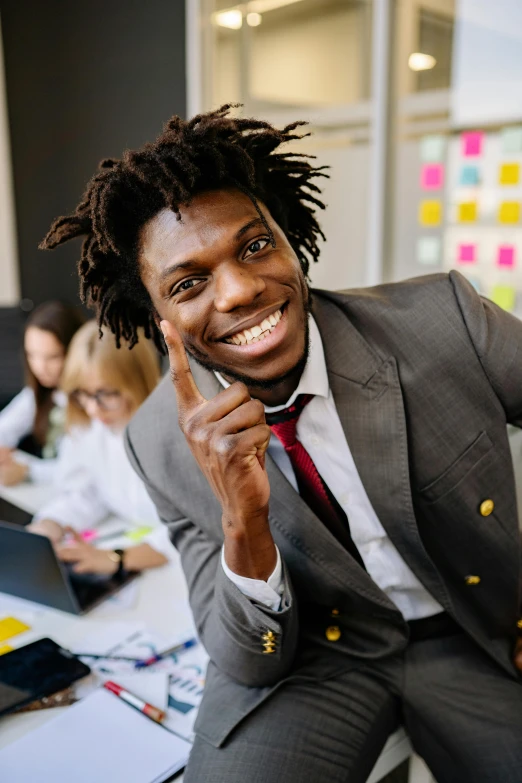 a man in a suit talking on a cell phone, trending on pexels, renaissance, brown skin man with a giant grin, standing in class, brainstorm, vendors