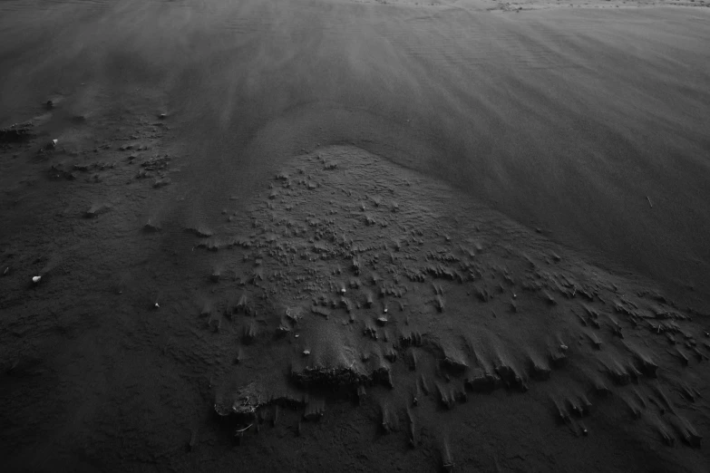 a black and white photo of sand blowing in the wind, by Adam Chmielowski, pexels, on the surface of mars, dredged seabed, humid ground, highly textured landscape