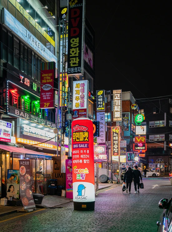 a city street filled with lots of neon signs, a picture, by Jang Seung-eop, 8k octan advertising photo, square, billboard image, korean
