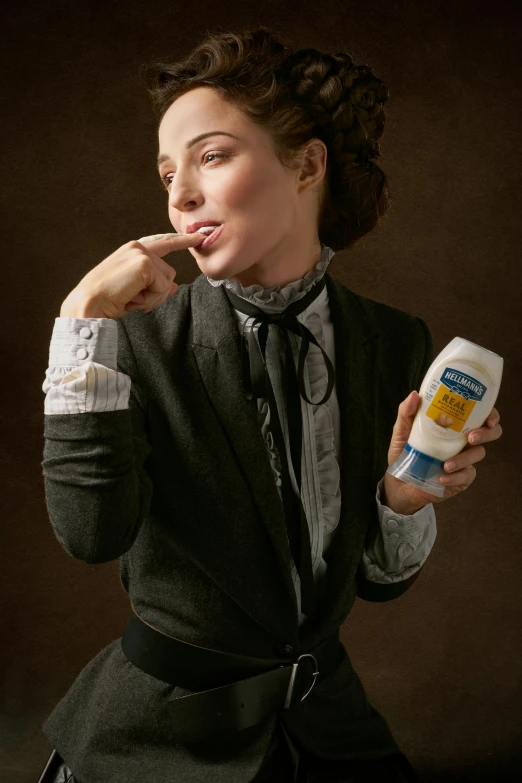 a woman brushing her teeth with a toothbrush, inspired by Francesco Hayez, dapper, best mayonnaise, pbr, portrait image