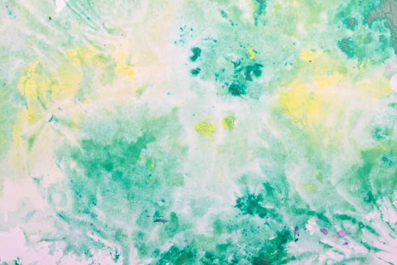 a painting with green and yellow paint on it, a watercolor painting, inspired by Yanagawa Nobusada, unsplash, white neon wash, glistening seafoam, lush fairy forest, cheery