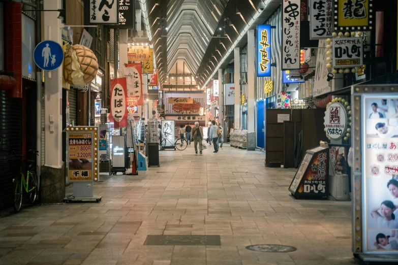 a street filled with lots of shops next to tall buildings, unsplash contest winner, ukiyo-e, empty streetscapes, a busy arcade, contain