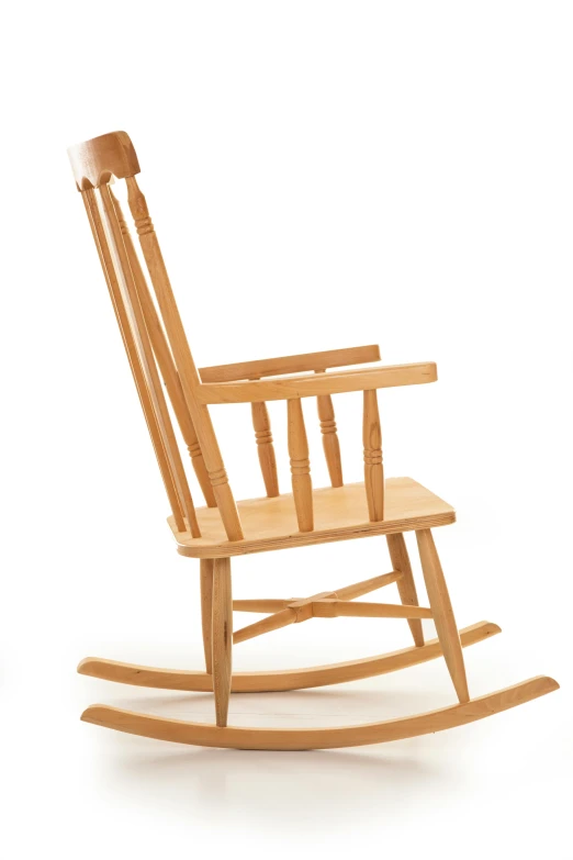 a wooden rocking chair on a white background, by Robert Goodnough, promo image, schools, caparisons, crafts