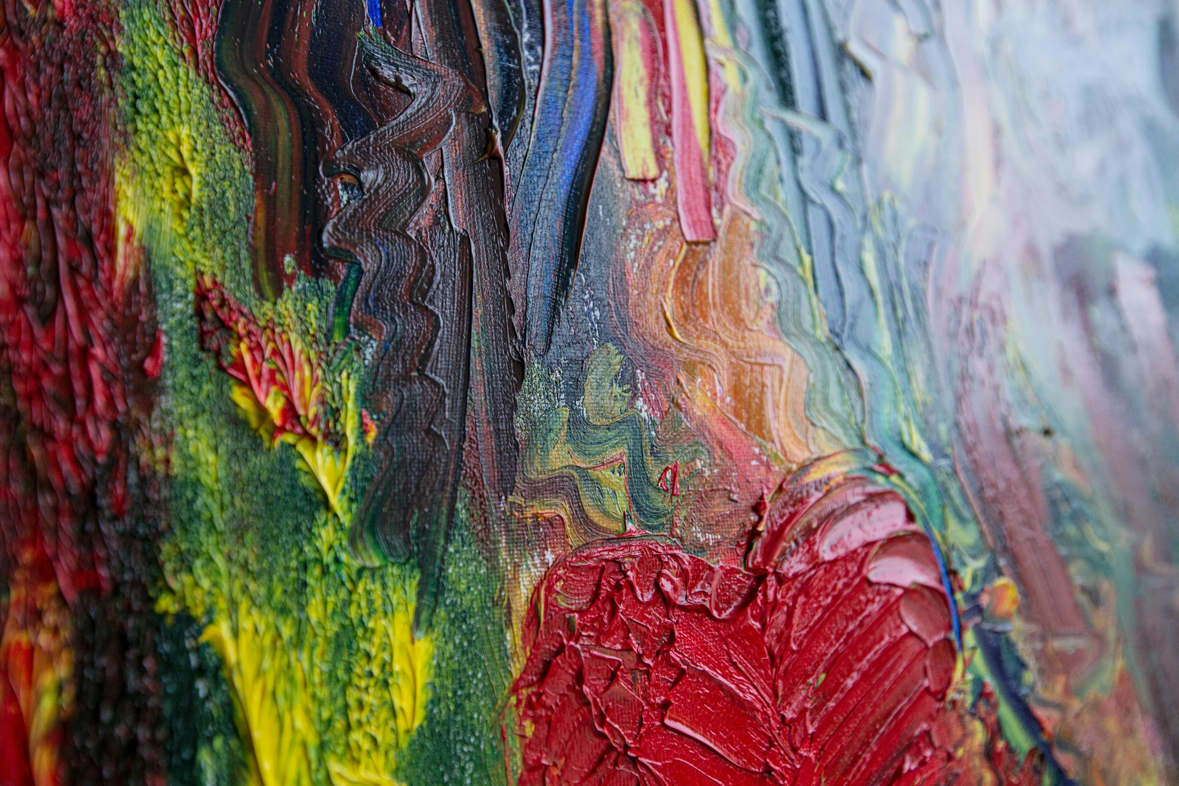 a close up of a painting on a canvas, a detailed painting, inspired by Jim Dine, pixabay, intricate fluid details, oil paint impasto reliefs, up-close, mixed art