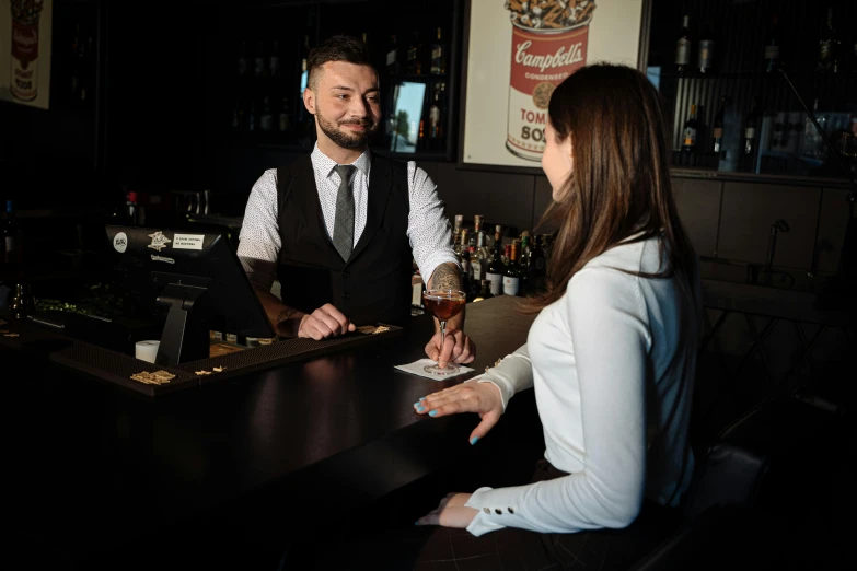 a man and a woman sitting at a bar, pexels contest winner, private press, at the counter, kramskoi 4 k, promotional image, profile image