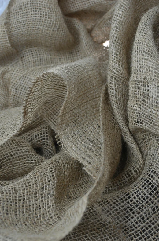 a pile of burlock fabric sitting on top of a table, unsplash, renaissance, mesh roots. closeup, hessian cloth, frill, close-up product photo