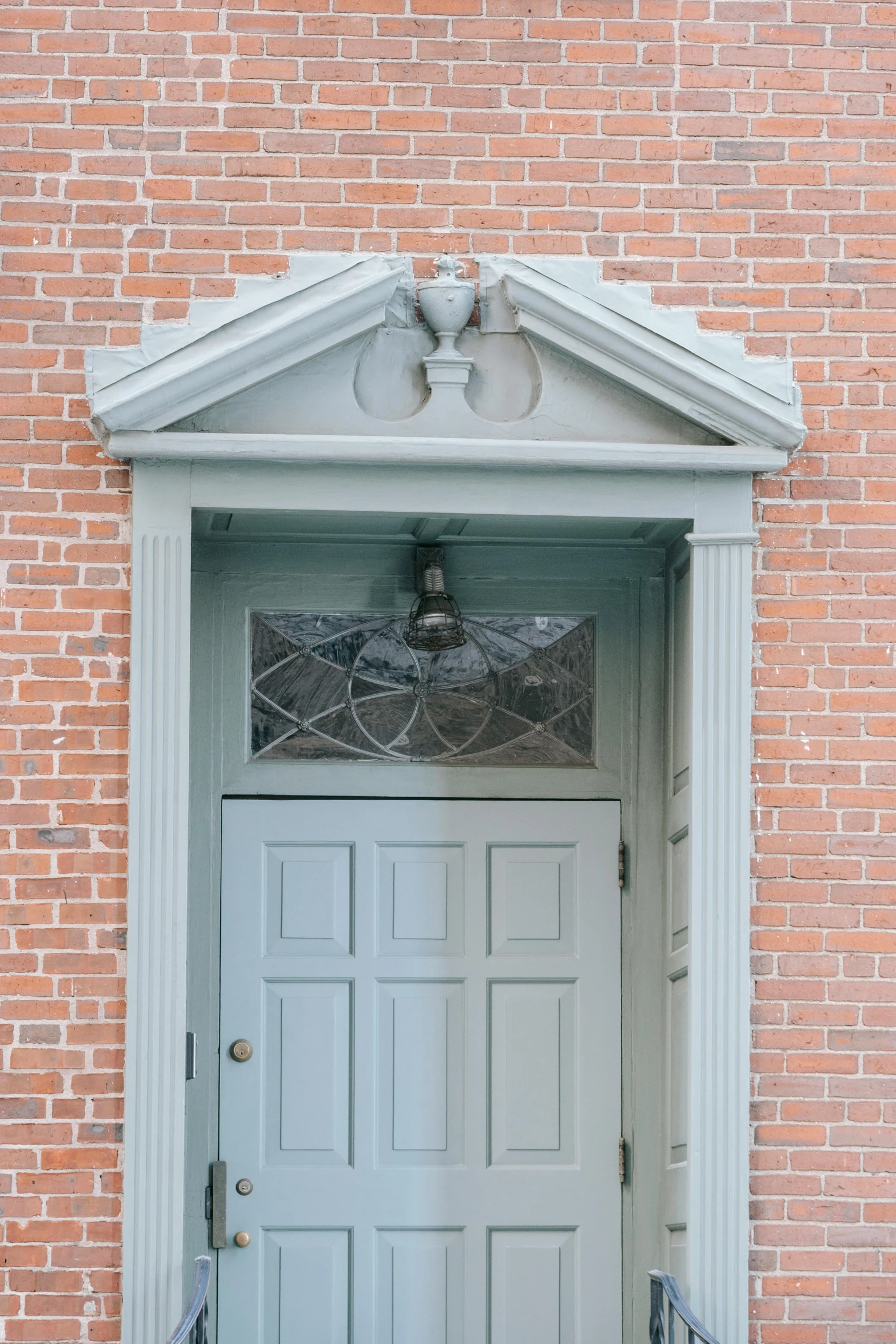 a blue door in front of a brick building, a statue, thomas jefferson, muted green, in house, boston