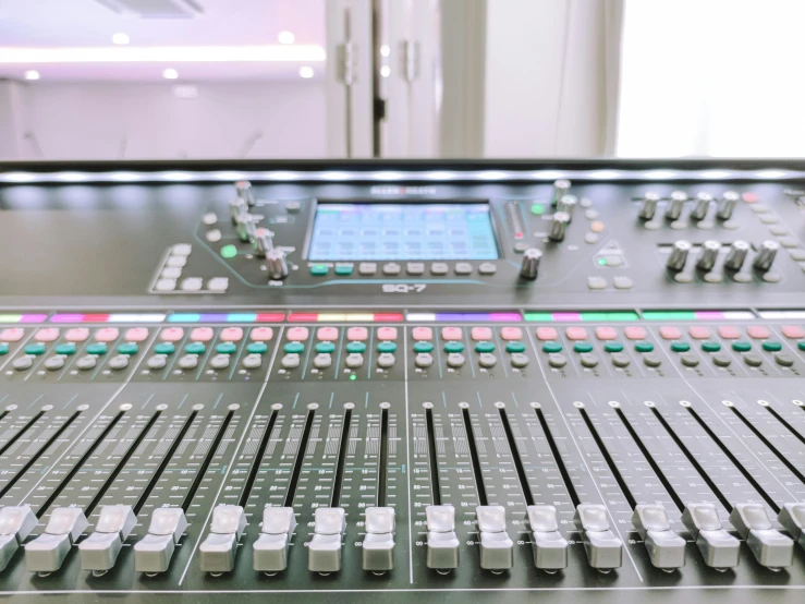 a close up of a sound board in a recording studio, inside a grand studio, malika favre, healthcare, gradient