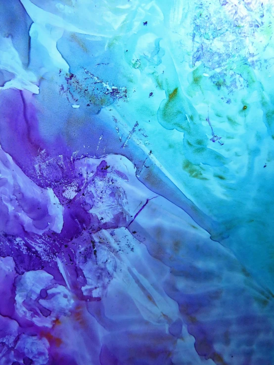 a close up of a purple and blue painting, inspired by Zao Wou-Ki, trending on deviantart, abstract art, anna dittman, ocean floor, album cover, made of alcohol ink on parchment